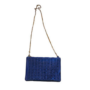 Street‎ Level Womens Handbag Blue Weave Leather Clutch Crossbody Chain Strap